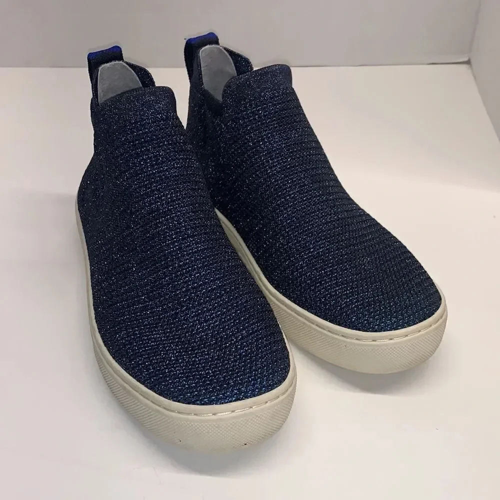 Rothys Chelsea Sneaker Shoes High Top Metallic Lattice Stitch Blue Size 5.5 - Picture 8 of 14